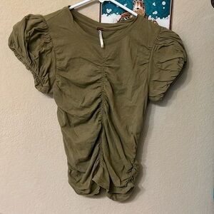 Free People Olive Green Ruched Top